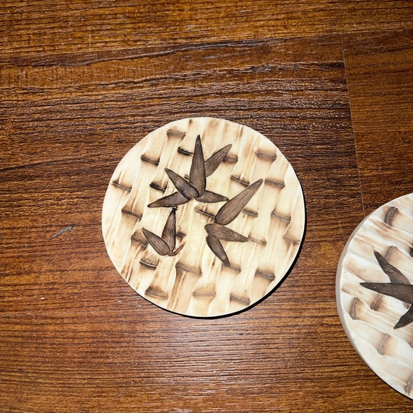 Tan Cream Wooden Carved Coasters Set Of 2 - Picture 4 of 8